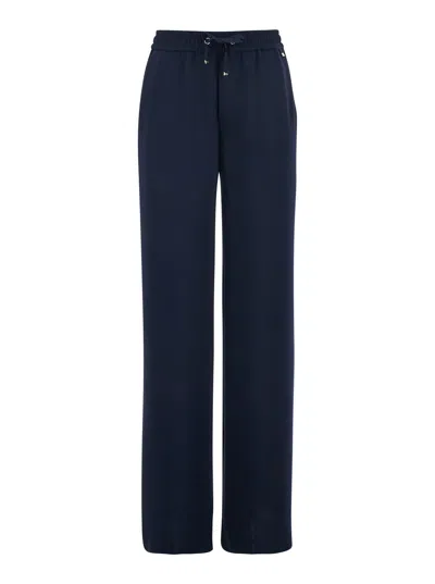 Herno Women Blue Pants With Drawstring Elastic Waist And Logo Plaque On The Drawstring In Tech Fabri In Black