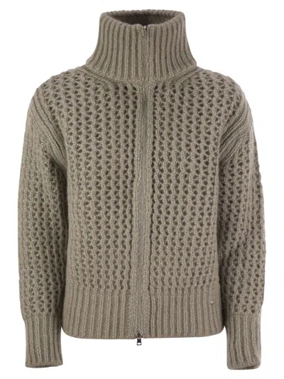 Herno Women Cardigan In Alpaca And Wool Yarn In Beige