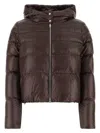 Herno Brown Cropped Down Jacket With Fixed Hood With Snap Buttons In Tech Fabric Woman In Brown
