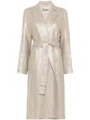 Herno Long Linen Coat With Belted Waist In Multicolor