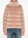 Herno Quilted Velvet Drawstring High Collar Jacket In Nude