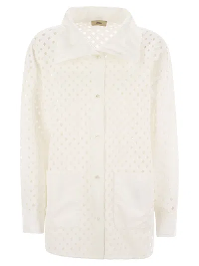 Herno Women Crochet-effect Shirt-cut Jacket In White