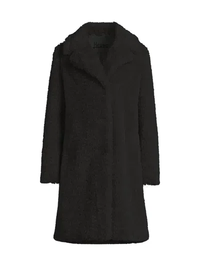 Herno Women's Curly Faux-fur Coat In Black