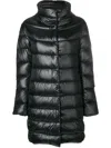 Herno Streamlined Knee-length Down Coat With High Collar In Black