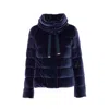 Herno Velvet Quilted Drawstring High Collar Jacket In Blue