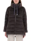 Herno Faux Fur High Neck Down Jacket In Brown