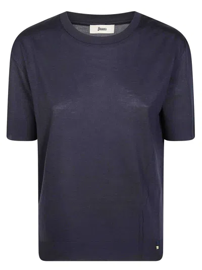 Herno Women's Essential T-shirt With Continuous Edges In Blue
