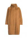 Herno Faux Fur Short Coat With High Collar In Brown