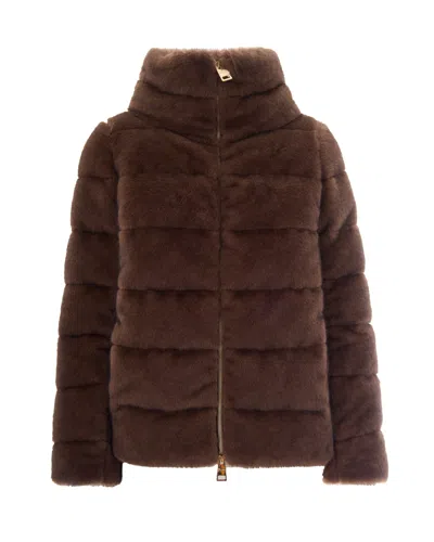 Herno Women's Faux Fur Puffer Jacket In Fondente