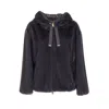 Herno Grey Jacket With Drawstring Hood And Two Front Welt Pockets In Ecofur Woman In Black