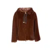 Herno Faux Fur Drawstring Hooded Bomber Jacket In Brown