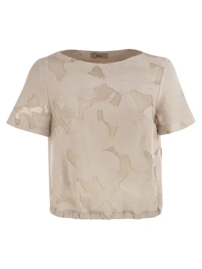 Herno Women Floral Jacquard And New Techno Taffeta Top In Cream