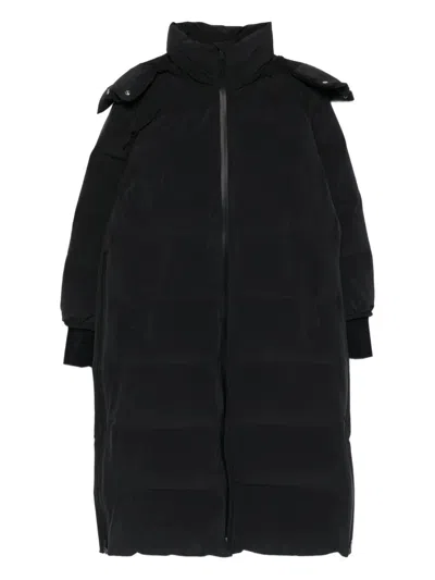 Herno Hooded Zip-up Long Coat In Black