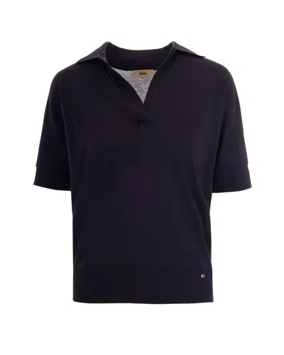 Herno Women's Knit Polo Shirt In Blu Navy