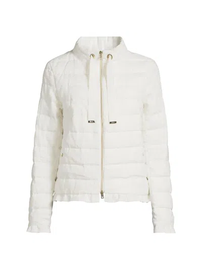 Herno Women's Linen Quilted Drawstring Jacket In White