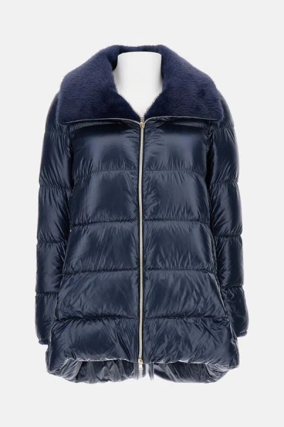 Herno Women Long Down Jacket In Blue