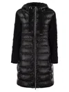 Herno Women Long Down Jacket With Wool Sleeves In Black