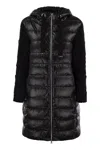 Herno Women Long Down Jacket With Wool Sleeves In Black