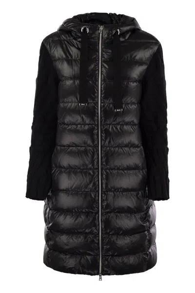 HERNO WOMEN'S LONG DOWN JACKET WITH WOOL SLEEVES