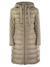 Herno Elegant Long Down Jacket With Wool-textured Sleeves In Cream