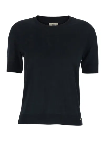 Herno Midnight Blue Lyocell Blend T-shirt In Black
