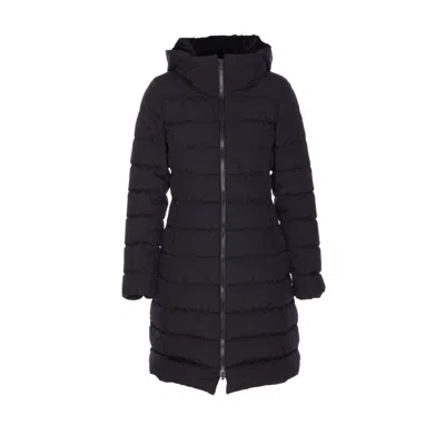 Herno Padded Hooded Long Down Jacket Zip Pockets In Black