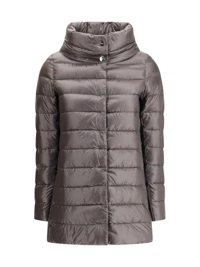 Herno Women Midi Down Jacket In Brown