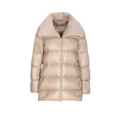 Herno Women Nylon Ultralight And Lady Alternative Fur A-shape Down Jacket In Pink