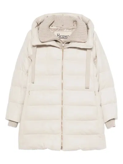 Herno Hooded Long Quilted Jacket And Pockets In White