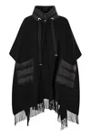 Herno Warmy Black High Neck Poncho With Patch Pockets In Wool And Nylon Woman In Black