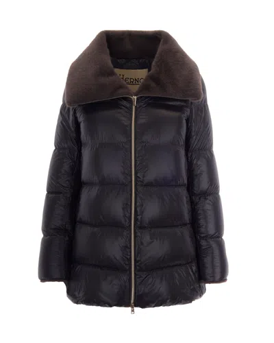 Herno Women's Puffer Coat With Oversized Collar In Ferro