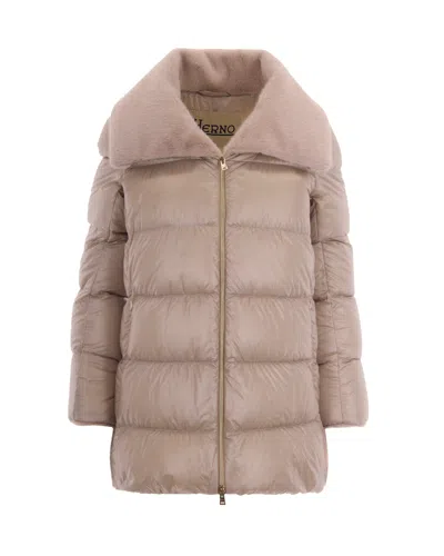 Herno Women's Puffer Coat With Oversized Faux Fur Collar In Chantilly