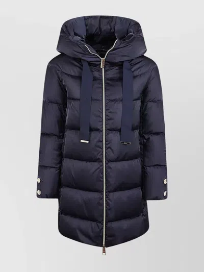 Herno High Neck Hooded Jacket With Double Slider Zip And Feather Padding In Blue