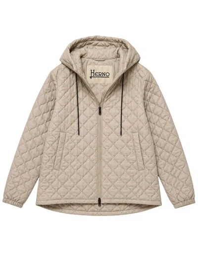 Herno Women's Quilted Down Jacket With Drawstring Hood In Neutral