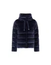 Herno Velvet Quilted Drawstring High Collar Jacket In Blue
