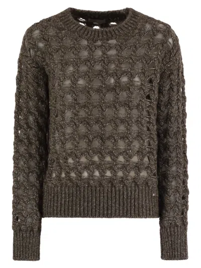 Herno Open-knit Alpaca Blend Sweater With Metallic Sheen In Gray