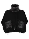 Herno Women Resort Poncho In Wool And Cashemre With Ultralight Nylon Details In Black