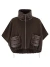 Herno Women Resort Poncho In Wool And Cashemre With Ultralight Nylon Details In Brown