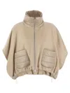 Herno Women Resort Poncho In Wool And Cashemre With Ultralight Nylon Details In White