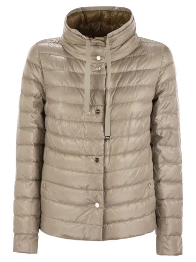 Herno Light Gray Reversible High Neck Down Jacket In Technical Fabric Woman In Multi