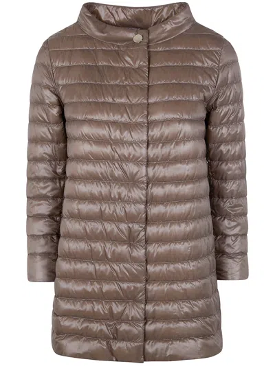 Herno Rossella High Collar Long Quilted Jacket In Brown