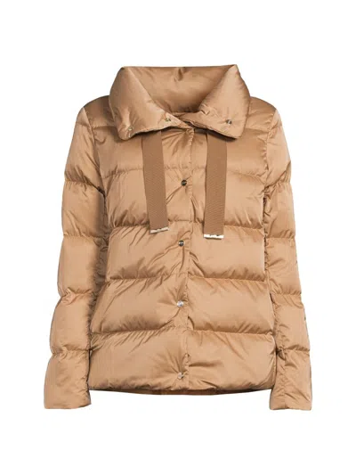 Herno Women's Sateen Drawstring Down Puffer Jacket In Brown