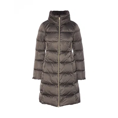 Herno Women Satin And Alternative Lady Fur Long Down Jacket In Gray