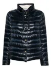 Herno Puffer Jacket With High Collar And Drawstring In Blue