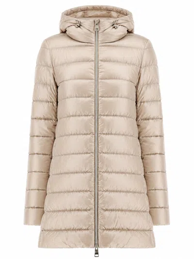 Herno Women's Short Puffer Coat With High Collar, 100% Polyamide In Beige