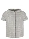 Herno Metallic-effect Short-sleeved Cape With Concealed Fastening In Silver