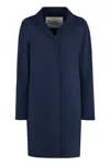 Herno Blue Coat With Concealed Closure And Collar In Stretch Polyamide Woman In Blue