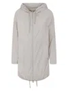 Herno Stretch Maxi Bomber With Hood And Drawstring Hem In Gray