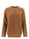 Herno Sequined Brown Knit Sweater With V-neckline