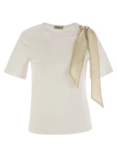 Herno Women T-shirt With Shoulder Scarf In White
